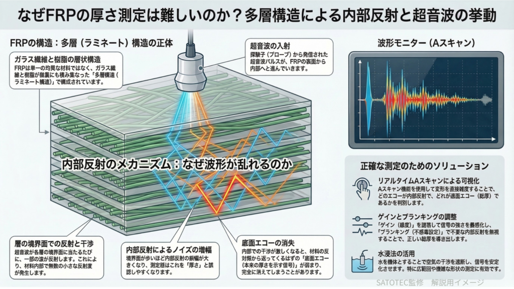 ガラス繊維（FRP）を突破する：超音波厚さ測定