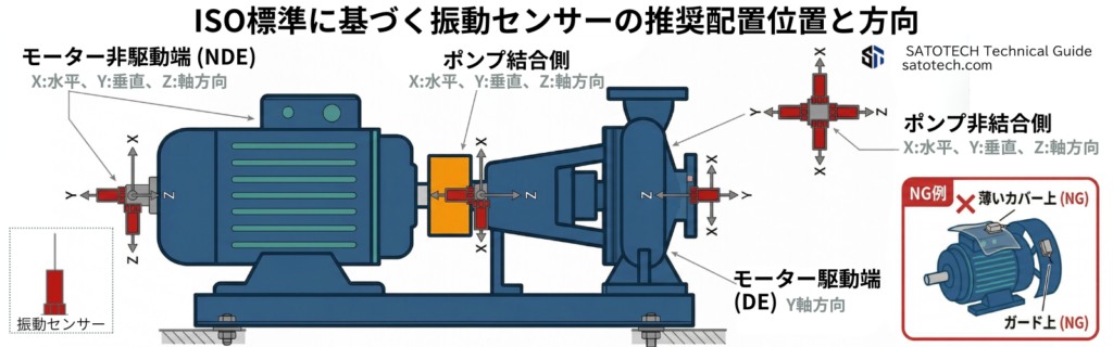 ISO標準に基づく振動センサーの配置位置と方向