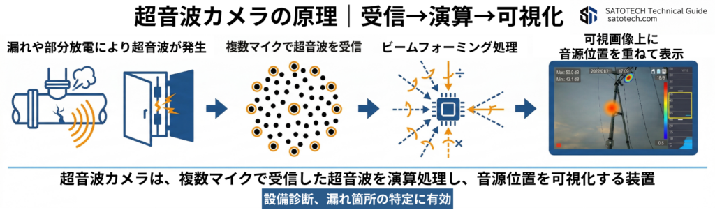 超音波カメラ(圧縮空気漏れ検知)の原理｜受信→演算→可視化