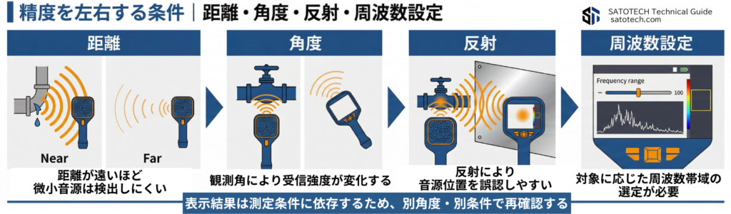 精度を左右する条件｜距離・角度・反射・周波数設定