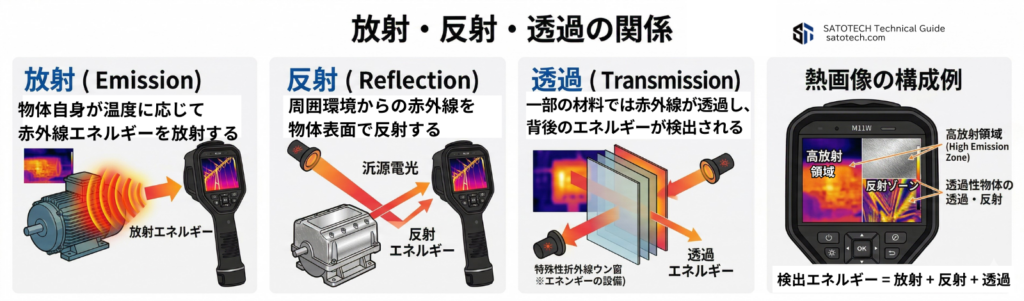 赤外線サーモグラフィーの放射・反射・透過の関係