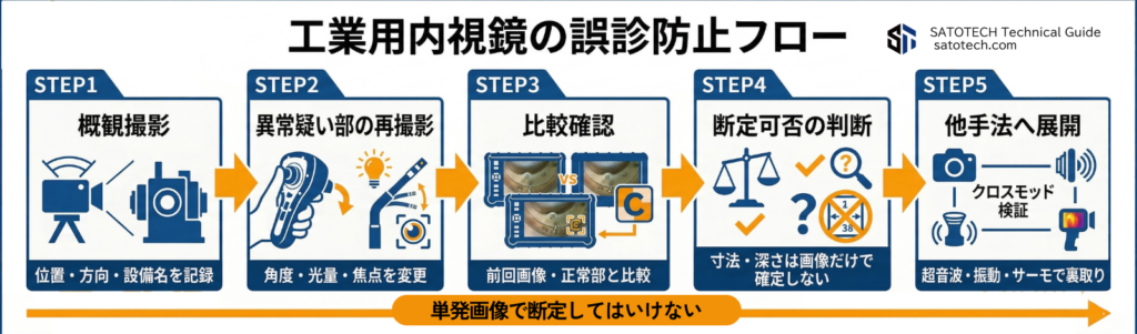 工業用内視鏡の誤診防止フロー