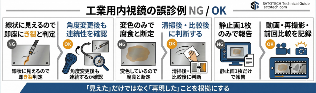 工業用内視鏡の誤認例 NG / OK