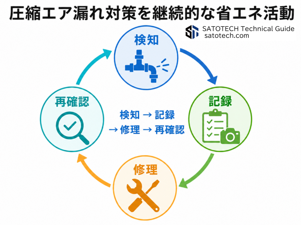 圧縮エア漏れ対策を継続的な省エネ活動